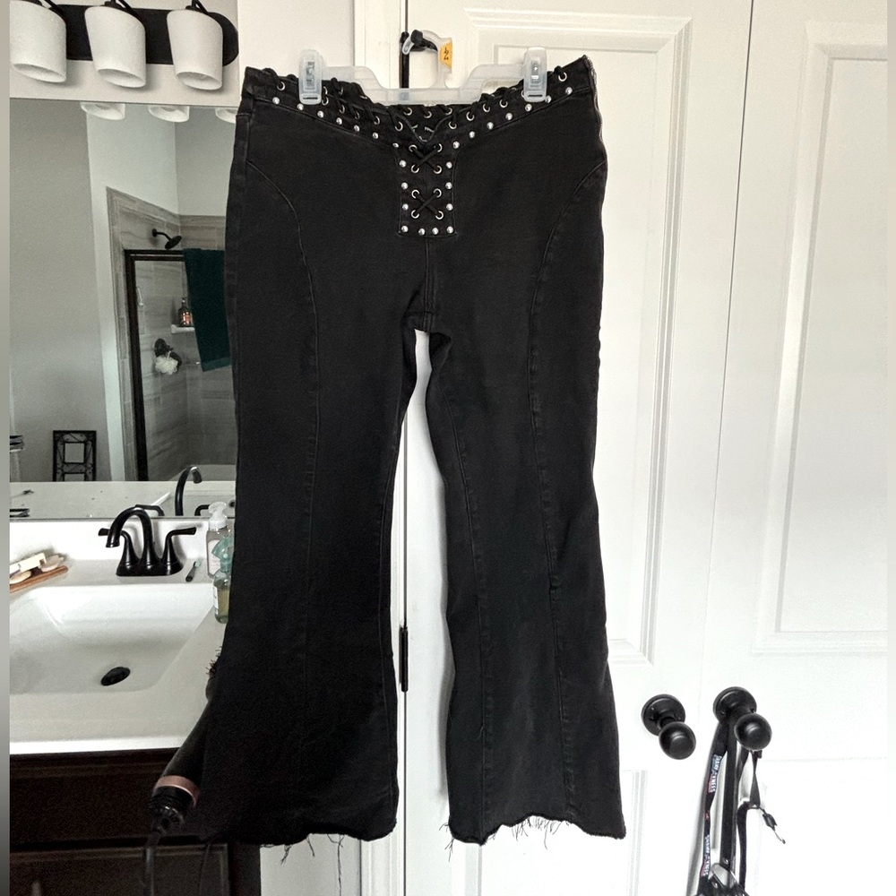 Black denim studded jeans